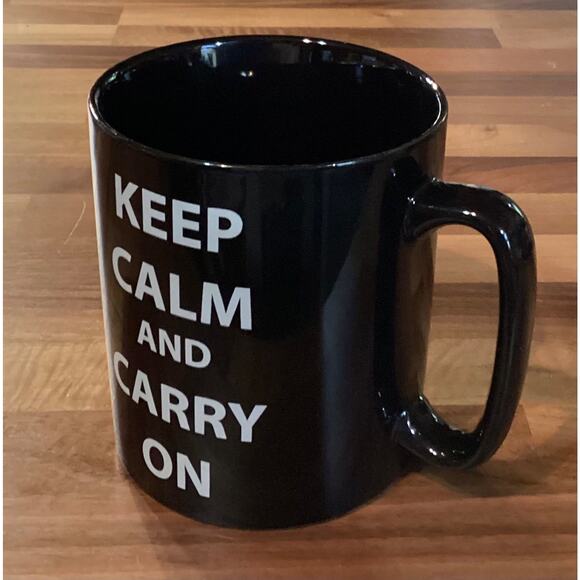 Black Oversized Mug Keep Calm and Carry On The Old Pottery Company 4.5” - Picture 5 of 10